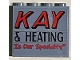 Part No: 60581pb198R  Name: Panel 1 x 4 x 3 with Side Supports - Hollow Studs with 'KAY, '& HEATING' and 'Is Our Specialty' Pattern Model Front Right Side (Sticker) - Set 21330
