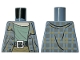 Part No: 973pb4033  Name: Torso Plaid Jacket Open with Buttons and Dark Bluish Gray and Dark Tan Squares over Sand Green Shirt, Black Belt with Silver Buckle, Light Nougat Neck Pattern