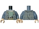 Part No: 973pb4033c01  Name: Torso Plaid Jacket Open with Buttons and Dark Bluish Gray and Dark Tan Squares over Sand Green Shirt, Black Belt with Silver Buckle, Light Nougat Neck Pattern / Sand Blue Arms / Light Nougat Hands