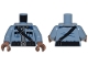 Part No: 973pb5447c02  Name: Torso Shirt with Pockets, Black Collar, Dark Blue Shoulders, and Silver Buttons, Belt and Strap with Buckles, Dark Bluish Gray Tie Pattern / Sand Blue Arms / Medium Brown Hands