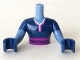 Part No: FTMpb011c01  Name: Torso Mini Doll Man Dark Blue Top with Purple Sash Pattern, Dark Blue Arms and Hands with Sand Blue Forearms