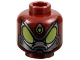 Part No: 3626pb0930  Name: Minifigure, Head Alien with Large Lime Eyes and Forehead Jewel, Silver Eye Outlines, Dark Silver Lower Jaw Pattern