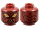 Part No: 3626pb3784  Name: Minifigure, Head Alien Insect with Gold Eyes with Dark Orange Dots, Exoskeleton Segments and Mandibles with Red Spikes, Angry Bared Sharp Teeth Pattern