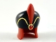 Part No: 41633pb01  Name: Minifigure, Headgear Large Hat, Black Dome, Dark Red Feather, Red Jewel, Gold Trim Pattern