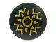 Part No: 75902pb02  Name: Minifigure, Shield Circular Convex Face with Dark Green and Gold Rohan Pattern