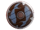 Part No: 75902pb04  Name: Minifigure, Shield Circular Convex Face with Silver Border, Copper Center, and Sand Blue Fish on Dark Brown Wood Background Pattern