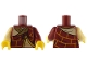 Part No: 973pb5033c01  Name: Torso Robe with Bright Light Orange Brick Lines over Tan Robe with Gold Trim Pattern / Dark Red Arm Left / Tan Arm Right / Yellow Hands