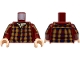 Part No: 973pb6094c01  Name: Torso Dark Tan, Dark Blue and Dark Orange Plaid Shirt with Collar and Buttons, Tan Undershirt Pattern / Dark Red Arms with Plaid Shirt and Cuffs Pattern / Light Nougat Hands