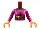 Part No: FTWpb007c01  Name: Torso Mini Doll Woman Magenta Top with Gold Butterfly, Dark Red Trim, Black Filigree Pattern, Nougat Arms with Hands with Magenta Sleeves