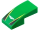 Part No: 11477pb215  Name: Slope, Curved 2 x 1 x 2/3 with White Aston Martin Logo, Yellow Stripes, Black Triangles Pattern