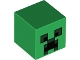 Part No: 19729pb003  Name: Minifigure, Head, Modified Cube with Pixelated Black and Dark Green Eyes and Open Mouth Frown Pattern (Minecraft Creeper)