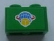 Part No: 3004pb087  Name: Brick 1 x 2 with Box and Arrows and Globe on Green Background Pattern (Sticker) - Set 7733