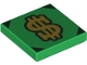Lot ID: 381444562  Part No: 3068pb1735  Name: Tile 2 x 2 with Gold Dollar Sign and Dark Green Corners Pattern
