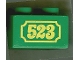 Part No: 3437pb021  Name: Duplo, Brick 2 x 2 with Yellow '523' Antique Style Pattern