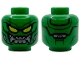 Part No: 3626pb3925  Name: Minifigure, Head Alien with Lime Eyes with Black Outlines, Dark Green Contour Lines, Silver Mechanical Mouth Smile Pattern