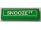 Lego part: Tile 1 x 3 with Road Sign with White 'SNOOZE ST' Pattern (Sticker) - Set 71461