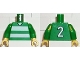 Part No: 973pb0367c01  Name: Torso Soccer Uniform Shirt with White Horizontal Stripes, Neck, and Number  2 on Back Pattern / Green Arms / Yellow Hands