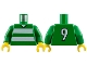 Lot ID: 361189188  Part No: 973pb0370c01  Name: Torso Soccer Uniform Shirt with White Horizontal Stripes, Neck, and Number  9 on Back Pattern / Green Arms / Yellow Hands
