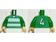 Part No: 973pb0372c01  Name: Torso Soccer Uniform Shirt with White Horizontal Stripes, Neck, and Number  4 on Back Pattern / Green Arms / Yellow Hands