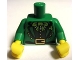Part No: 973pb1064c01  Name: Torso Suit Jacket with Dark Green Vest, Lime Bow Tie and Gold Belt Buckle Pattern / Green Arms / Yellow Hands