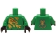 Part No: 973pb1822c01  Name: Torso Ninjago Gold Dragon Front and Gold Dragon and 'LLOYD' Back Pattern / Green Arms / Black Hands