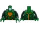 Part No: 973pb2235c01  Name: Torso Nexo Knights Armor with Orange and Gold Circuitry and Orange Emblem with Gold Fox Head Pattern / Dark Green Arms / Green Hands