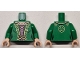 Part No: 973pb5341c01  Name: Torso Female Robe with Gold Trim, Symbols, and Circle Clasps over Dark Purple Dress with Laces, Necklace with Black Beads, Light Nougat Neck Pattern / Green Arms / Light Nougat Hands