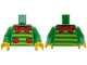 Part No: 973pb6387c01  Name: Torso Sweater with Lime Stripes, Red Scalloped Collar and Pockets Pattern (BAM) / Green Arms / Yellow Hands