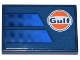 Part No: 26603pb574L  Name: Tile 2 x 3 with White and Orange Circle 'Gulf' Logo and Blue Gradient Panels Pattern Model Left Side (Sticker) - Set 77249