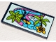 Part No: 87079pb0977  Name: Tile 2 x 4 with Girl on Dark Pink Water Slide, Palm Trees and Bright Light Orange Flower Pattern (Sticker) - Set 41347