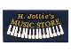 Part No: 87079pb1186  Name: Tile 2 x 4 with Gold 'H. Jollie's MUSIC STORE' and White Piano Keys Pattern (Sticker) - Set 10308