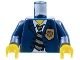 Part No: 973pb0290c01  Name: Torso Police Suit with Gold Badge and Striped Tie Pattern / Dark Blue Arms / Yellow Hands
