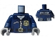 Part No: 973pb1547c01  Name: Torso Police Jacket with White Undershirt, Zippers, Gold Badge and Buckle with 'POLICE' Pattern on Back / Dark Blue Arms / Dark Bluish Gray Hands