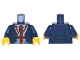 Part No: 973pb3087c01  Name: Torso Jacket over Vest with United Kingdom Flag (Union Jack) and Red Tie Pattern / Dark Blue Arms / Yellow Hands