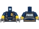 Lot ID: 378061110  Part No: 973pb3567c02  Name: Torso Police with Harness, Gold Star Badge Logo, Belt and 'POLICE' on Back Pattern / Yellow Arms with Molded Dark Blue Short Sleeves Pattern / Dark Bluish Gray Hands