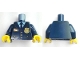 Part No: 973pb3772c01  Name: Torso Police Suit with Tie and Pockets, Gold Star Badge Logo and Buttons, Light Blue Undershirt Pattern / Dark Blue Arms / Yellow Hands