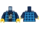 Part No: 973pb3774c01  Name: Torso Dark Azure Flannel Shirt Open over Black T-Shirt with White and Bright Light Yellow Peeled Banana Pattern / Dark Blue Arms / Yellow Hands
