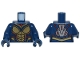 Part No: 973pb5472c01  Name: Torso Female Outline with Gold Body Armor with Dark Red Trim and V-shaped Band and Silver Jet Pack on Back Pattern (Wasp) / Dark Blue Arms / Dark Blue Hands