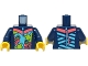Part No: 973pb6193c01  Name: Torso Wetsuit with Medium Azure and Coral Panels, Stripes, Zipper and Flowers and Lime Palm Leaves Pattern (BAM) / Dark Blue Arms / Yellow Hands