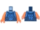 Part No: 973pb6221c01  Name: Torso Basketball Uniform with Dark Azure 'LEGO SPORTS 32' and 'NIKE 72' and Silver and Gold Sparkles and Swoosh Logo Pattern / Orange Arms / Orange Hands