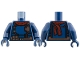 Part No: 973pb6254c01  Name: Torso Jumpsuit, Dark Red Scarf and Piping, Dark Brown Panels and Utility Belt with Pouches Pattern / Dark Blue Arms / Dark Blue Hands
