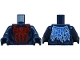 Part No: 973pb6491c01  Name: Torso Spider-Man Costume Large Red and Dark Red Spider, Black Muscles Outline, Blue Dots and Tattered Cape on Back Pattern / Dark Blue Arms / Dark Blue Hands
