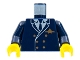 Part No: 973px189c02  Name: Torso Airplane Pilot, Suit Double Breasted, Tie, Gold Buttons and Logo Pin Pattern / Dark Blue Arms / Yellow Hands