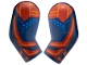 Part No: 981982pb421  Name: Arm, (Matching Left and Right) Pair with Red Pauldron, Cuff, and Stripe, Orange Trim and Blue Dots Pattern