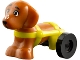 Part No: 100559pb04c01  Name: Dog, Friends, Dachshund with White Bubbles on Nose and Neon Yellow Wheelchair Harness with Black Wheels (Pickle)