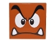 Lot ID: 403992030  Part No: 1751pb003  Name: Tile 4 x 4 with Black Eyebrows, Dark Brown and White Eyes, Angry Frown with Bottom Fangs Pattern (Super Mario Big Goomba Face)