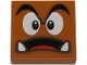 Part No: 3068pb2464  Name: Tile 2 x 2 with Black Eyebrows, Dark Brown and White Eyes Looking Straight, Surprised Open Mouth with Bottom Fangs and Red Tongue Pattern (Super Mario Goomba Face)