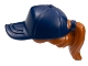 Part No: 35660pb02  Name: Minifigure, Hair Combo, Hair with Hat, Ponytail with Dark Blue Ball Cap Pattern