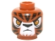 Part No: 3626pb1300  Name: Minifigure, Head Alien Chima Tiger with Bright Light Orange Eyes, Black Nose and Stripes, White Snout and Eye Shadow, Frown Pattern