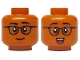 Part No: 3626pb3739  Name: Minifigure, Head Dual Sided Black Eyebrows and Glasses, Reddish Brown Chin Dimple, Closed Mouth Smile / Open Mouth Grin with Teeth and Red Tongue Pattern